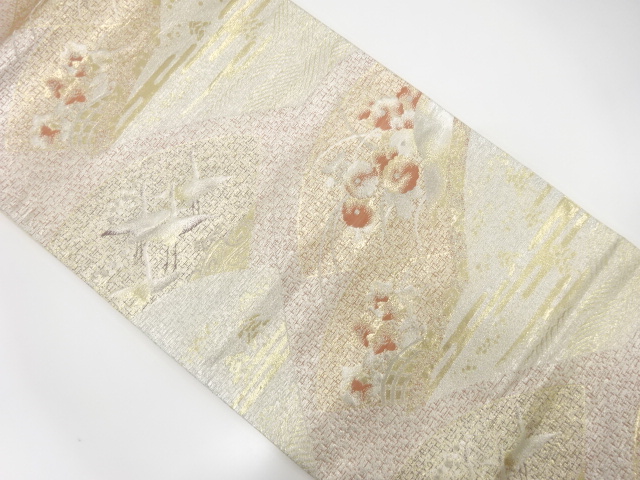 地紙に鶴・花模様織り出し袋帯